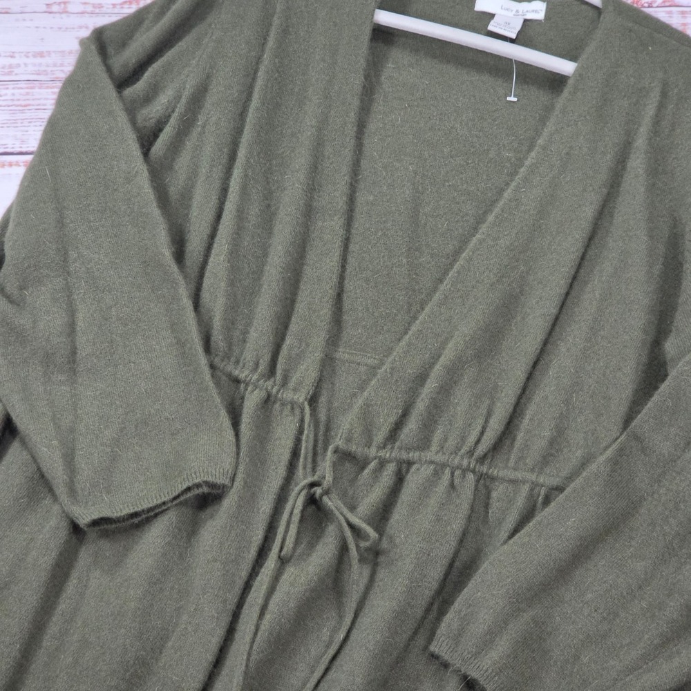 Lucy & Laurel Cardigan Women 3X Green NWOT Angora Lambswool Empire Waist Tie